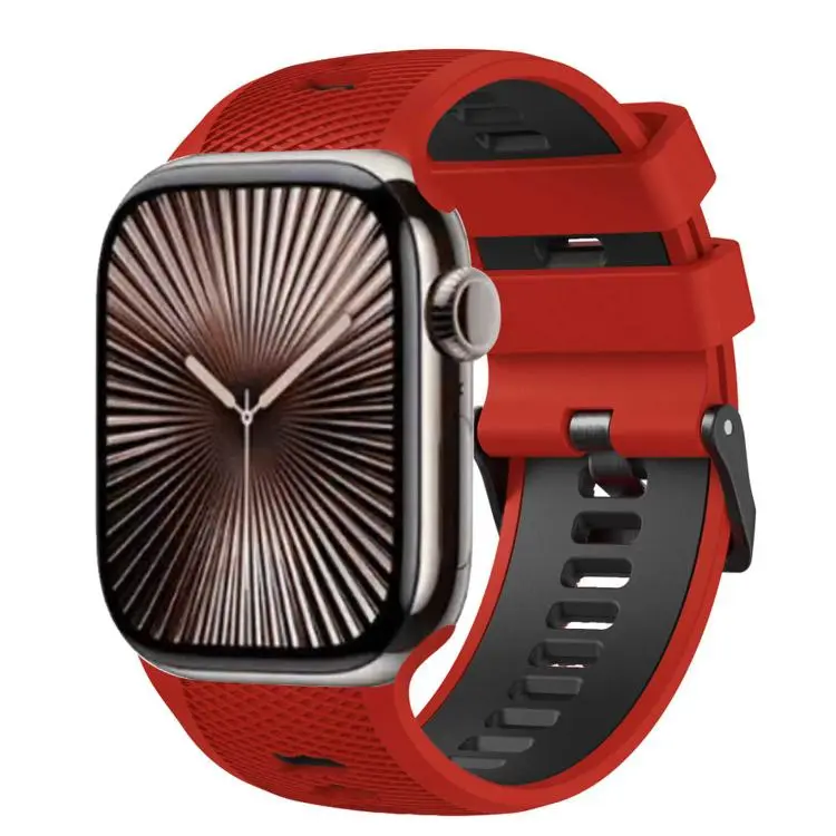 For Apple Watch 46mm / 49mm / 45mm / 44mm Mesh Textured Two Color Silicone Watch Band(Red Black)