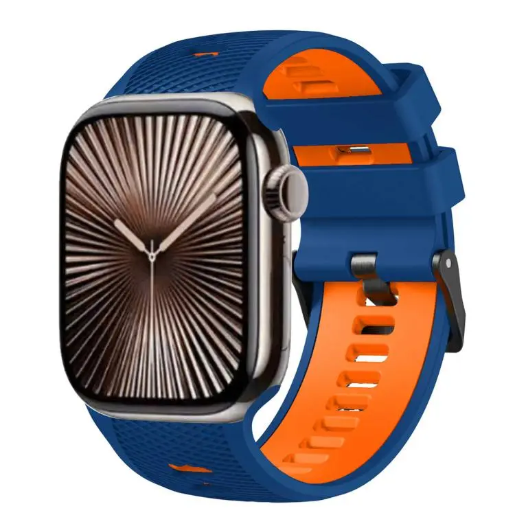 For Apple Watch 46mm / 49mm / 45mm / 44mm Mesh Textured Two Color Silicone Watch Band(Royal Blue Orange)
