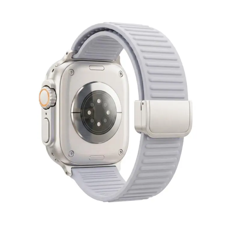 For Apple Watch 46mm / 49mm / 45mm / 44mm Mountain Pattern Loop Magnetic Buckle Silicone Watch Band(Gray)