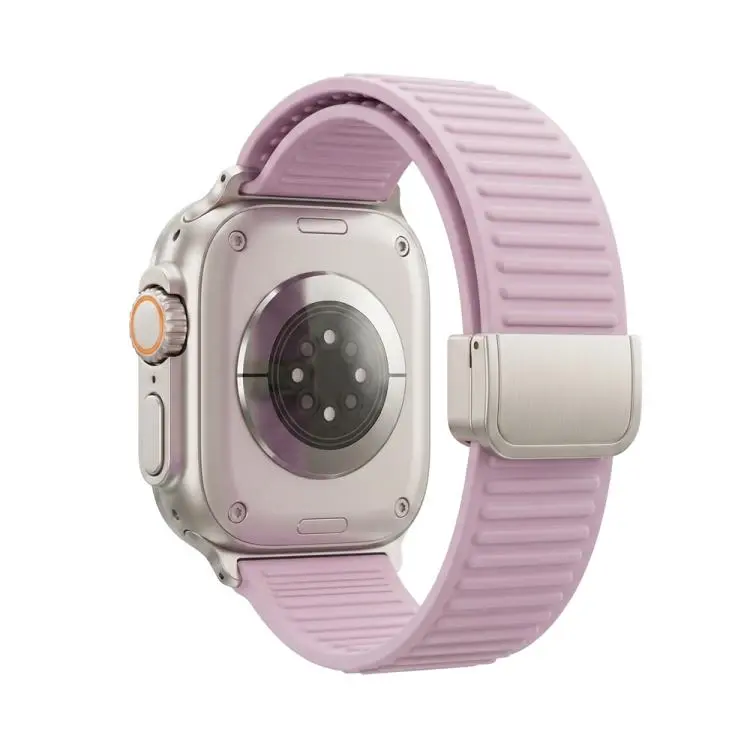 For Apple Watch 46mm / 49mm / 45mm / 44mm Mountain Pattern Loop Magnetic Buckle Silicone Watch Band(Light Purple)
