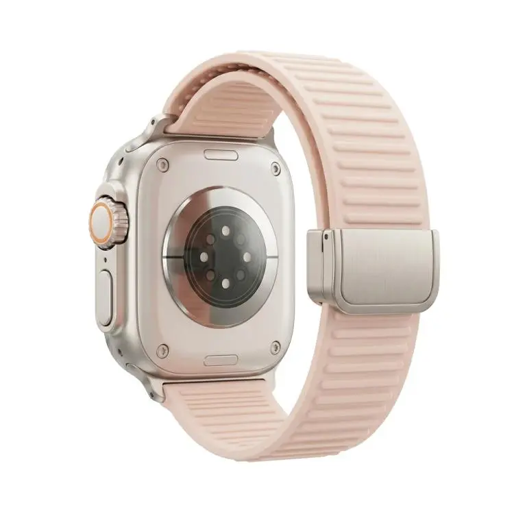 For Apple Watch 46mm / 49mm / 45mm / 44mm Mountain Pattern Loop Magnetic Buckle Silicone Watch Band(Pink)