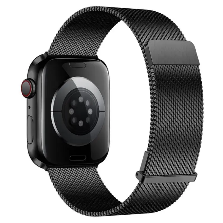 For Apple Watch 46mm / 49mm / 45mm / 44mm Plain Two-Section Dual Magnetic Milanese Metal Watch Band(Black)