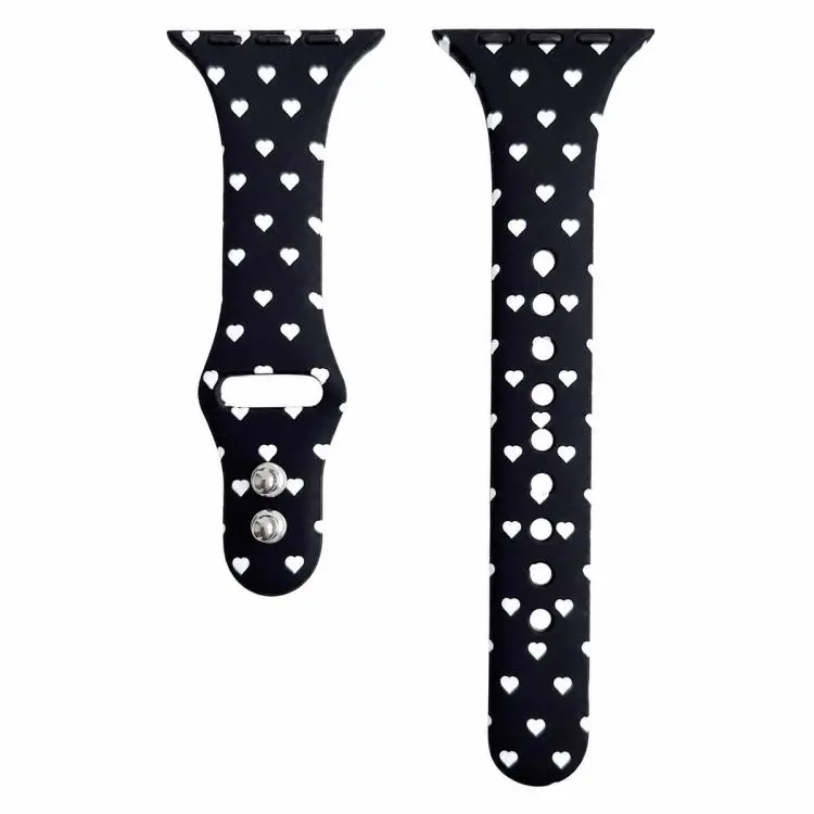 For Apple Watch 46mm / 49mm / 45mm / 44mm Slim Printed Reverse Buckle Silicone Watch Band(White Stars on Black)