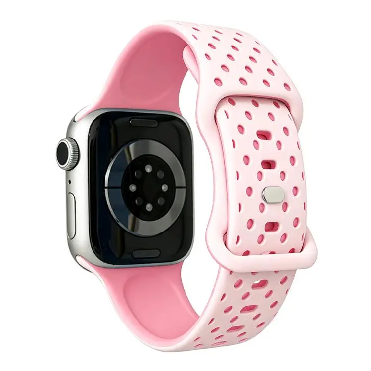 For Apple Watch 46mm / 49mm / 45mm / 44mm Star-Shaped Dot Pattern Butterfly Clasp Silicone Watch Band(Light Pink Rose Pink)