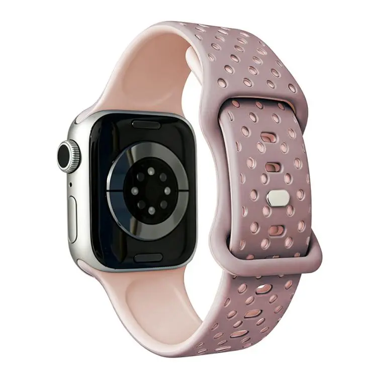 For Apple Watch 46mm / 49mm / 45mm / 44mm Star-Shaped Dot Pattern Butterfly Clasp Silicone Watch Band(Smoky Purple Sand Pink)