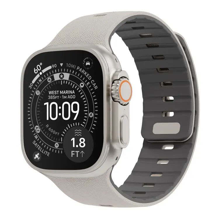 For Apple Watch 46mm / 49mm / 45mm / 44mm Sunray Textured Nail Clasp Magnetic Silicone Watch Band(Starlight Gray)