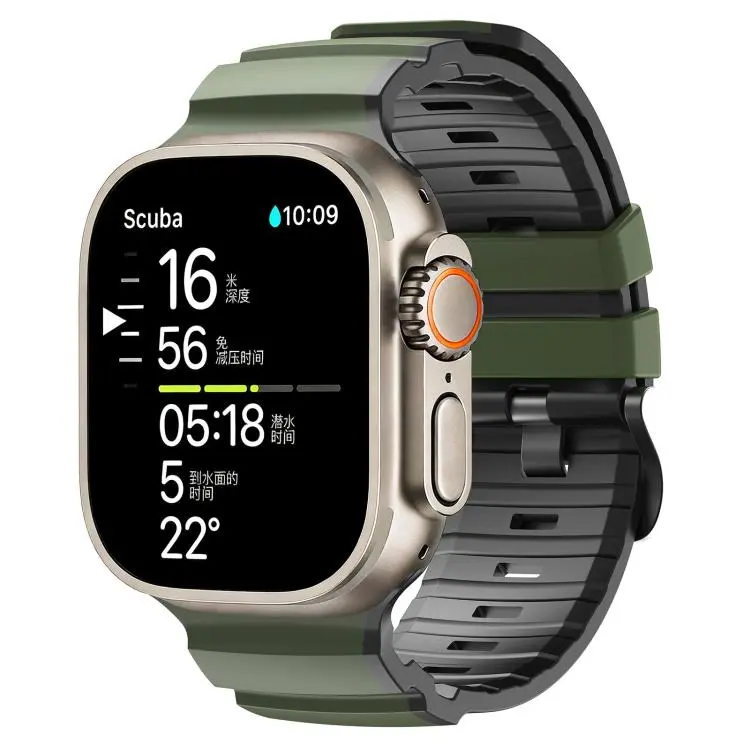 For Apple Watch 46mm / 49mm / 45mm / 44mm Trail Style Two Color Silicone Watch Band(Army Green Black)