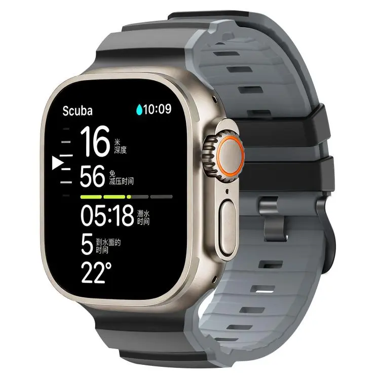 For Apple Watch 46mm / 49mm / 45mm / 44mm Trail Style Two Color Silicone Watch Band(Black Gray)