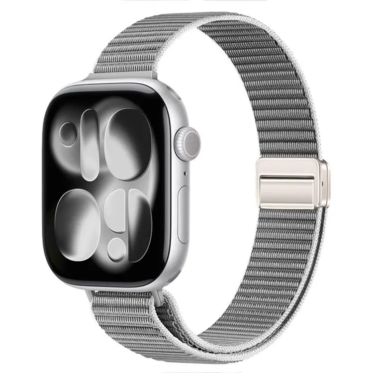 For Apple Watch 49mm / 46mm / 45mm / 44mm Slim Dual Magnetic Clasp Nylon Loop Watch Band(Gray)