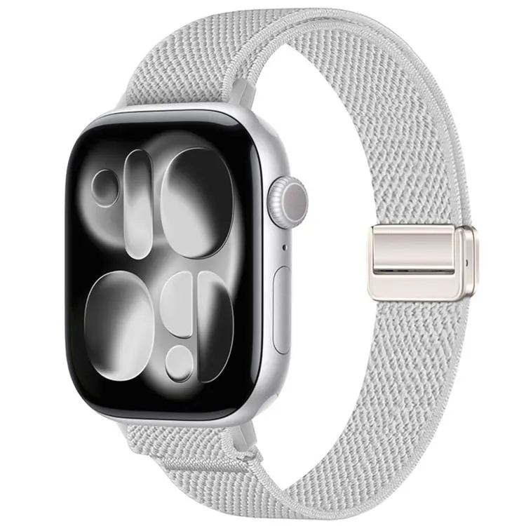 For Apple Watch 49mm / 46mm / 45mm / 44mm Slim Magnetic Buckle Elastic Nylon Watch Band(Light Gray)