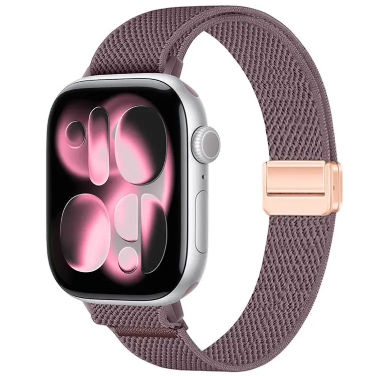 For Apple Watch 49mm / 46mm / 45mm / 44mm Slim Magnetic Buckle Elastic Nylon Watch Band(Purple)