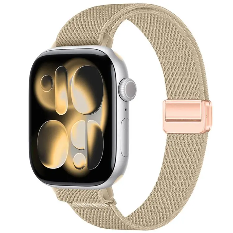 For Apple Watch 49mm / 46mm / 45mm / 44mm Slim Magnetic Buckle Elastic Nylon Watch Band(Stone Gray)