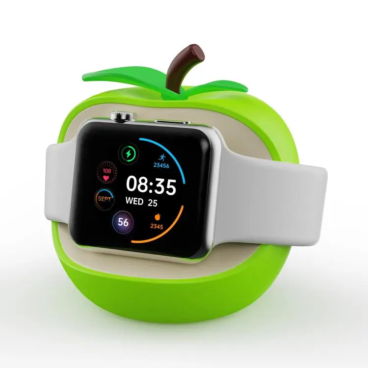 For Apple Watch Full Series Creative Apple Shaped Smart Watch Silicone Charging Holder(Green)
