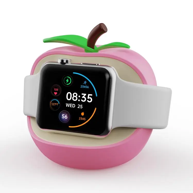 For Apple Watch Full Series Creative Apple Shaped Smart Watch Silicone Charging Holder(Pink)