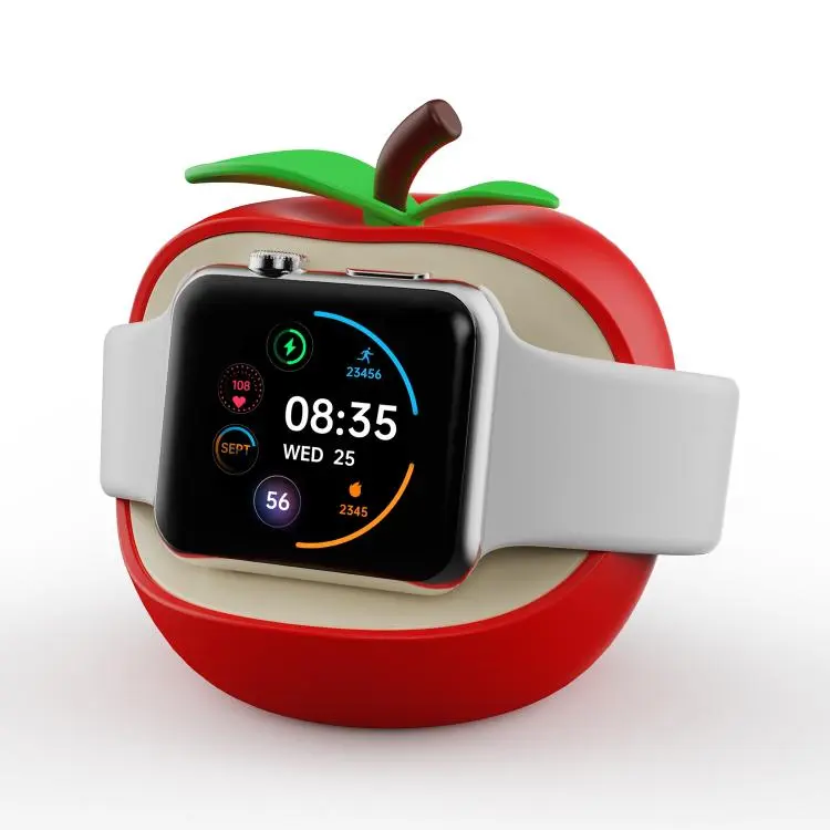 For Apple Watch Full Series Creative Apple Shaped Smart Watch Silicone Charging Holder(Red)