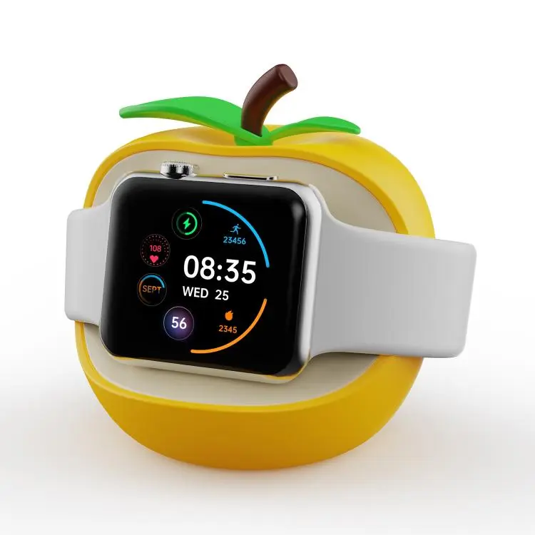 For Apple Watch Full Series Creative Apple Shaped Smart Watch Silicone Charging Holder(Yellow)