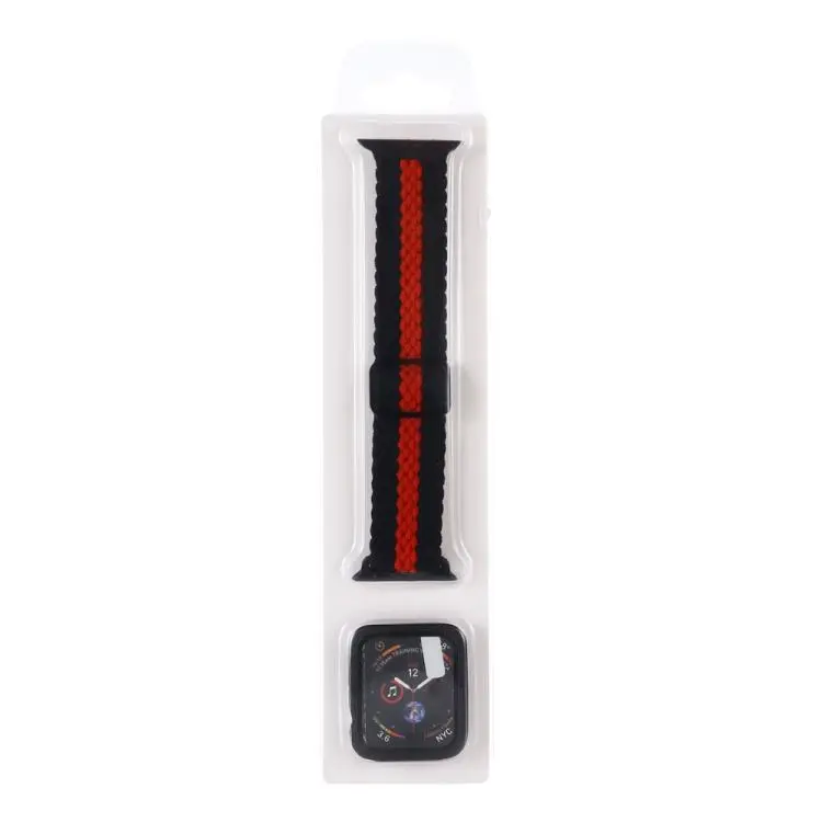 For Apple Watch Series 6 / 5 / 4 / SE 40mm Adjustable Striped Woven Nylon Watch Band + Watch Case Set(Black Red)