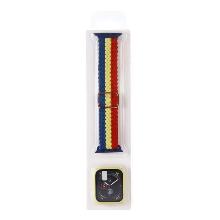 For Apple Watch Series 6 / 5 / 4 / SE 40mm Adjustable Striped Woven Nylon Watch Band + Watch Case Set(Blue Yellow Red)