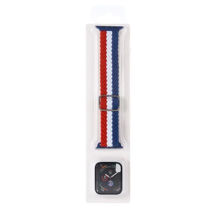 For Apple Watch Series 6 / 5 / 4 / SE 40mm Adjustable Striped Woven Nylon Watch Band + Watch Case Set(Red White Blue)