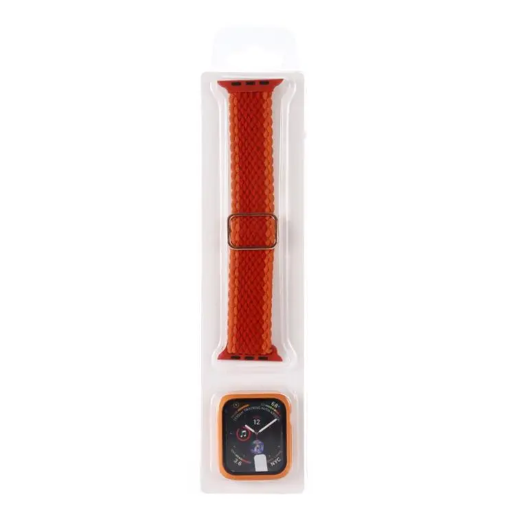 For Apple Watch Series 6 / 5 / 4 / SE 40mm Adjustable Striped Woven Nylon Watch Band + Watch Case Set(Red)