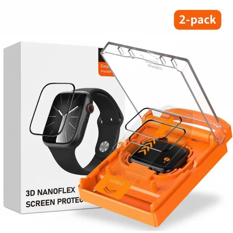 For Apple Watch Series 9 / 8 / 7 41mm 2pcs Easy Install Box Dust-Free Screen-printed Tempered Glass Film(Transparent + Black Edge)