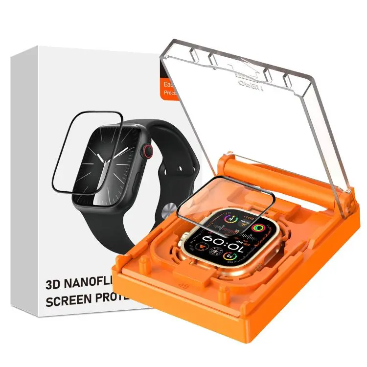 For Apple Watch Ultra 4 / 3 / 2 / 1 49mm Easy Install Box Dust-Free Screen-printed Tempered Glass Film(Transparent + Black Edge)