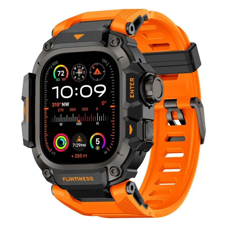 For Apple Watch Ultra3 / Ultra2 / Ultra 49mm Metal Connector Case Integrated TPU Watch Band(Orange)