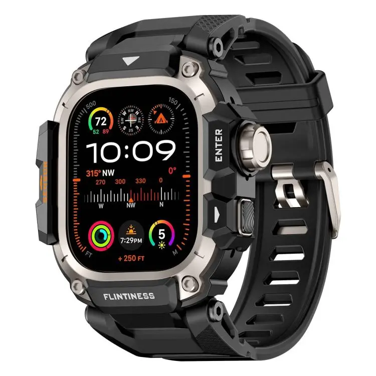 For Apple Watch Ultra3 / Ultra2 / Ultra 49mm Metal Connector Case Integrated TPU Watch Band(Titanium Black)