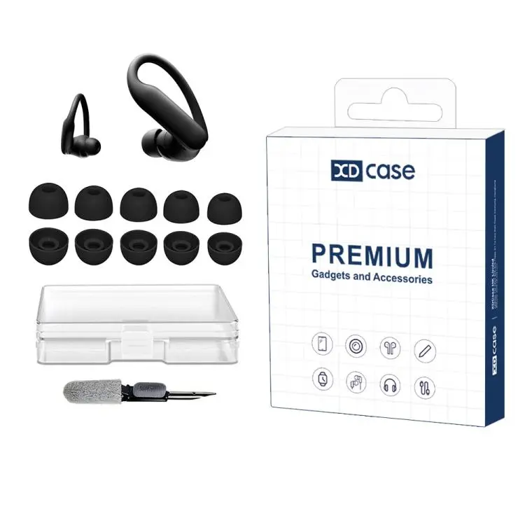 For Beats Powerbeats Pro 2 / Fit / Studio Buds XDcase 5 Pairs Silicone Ear Tips Kit, XS/S/M/L/XL Size, Cleaning Brush Color Random(Black)