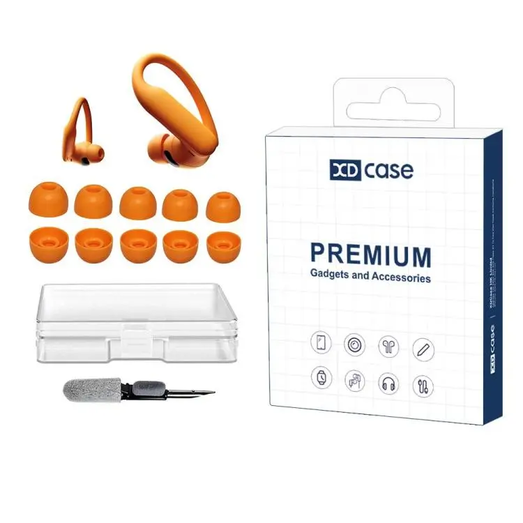 For Beats Powerbeats Pro 2 / Fit / Studio Buds XDcase 5 Pairs Silicone Ear Tips Kit, XS/S/M/L/XL Size, Cleaning Brush Color Random(Orange)