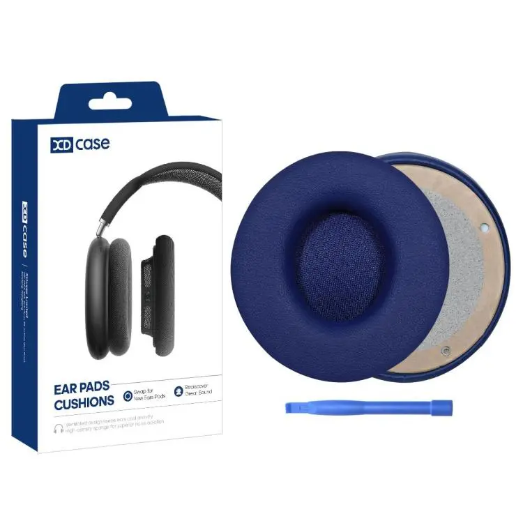 For Beats Solo Pro Wireless XDcase 1 Pair Protein Leather Headset Replacement Ear Pads with Pry Tool(Navy Blue)
