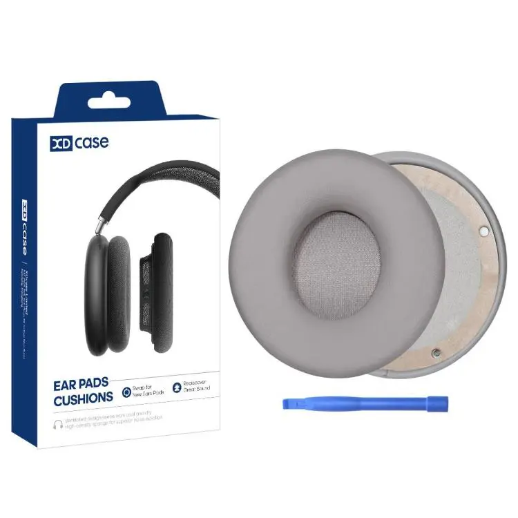 For Beats Solo Pro Wireless XDcase 1 Pair Protein Leather Headset Replacement Ear Pads with Pry Tool(Silver Grey)