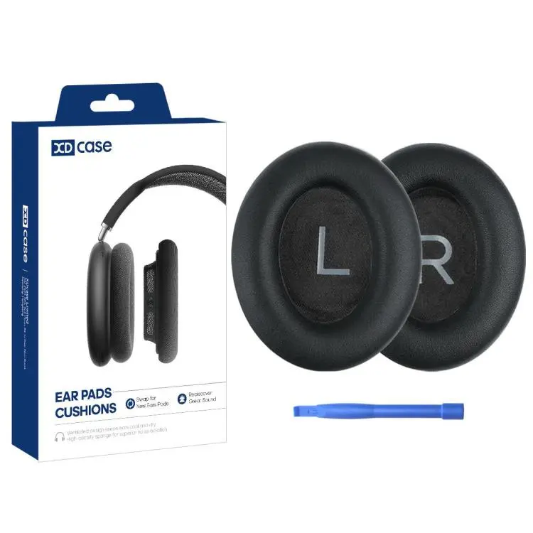 For Bose QC45 / QCSE XDcase 1 Pair Protein Leather Headset Replacement Ear Pads with Prying Tool(Black)