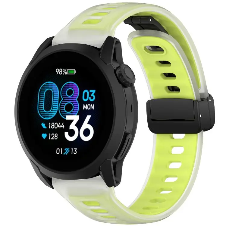 For COROS PACE 4 Folding Magnetic Black Buckle Jelly Silicone Watch Band(Translucent Lime)