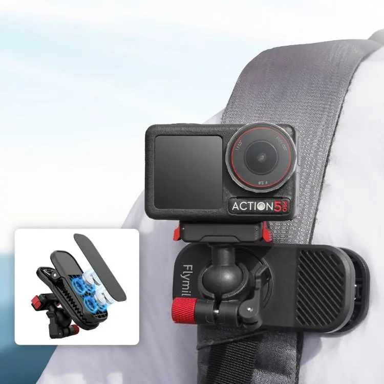 For DJI Osmo Action 3 / 4 / 5 Pro Flymile Magnetic Quick-release Backpack Shoulder Strap Clip Bracket