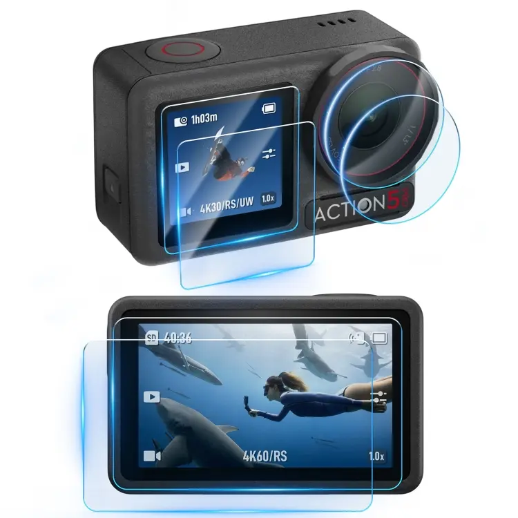 For DJI Osmo Action 5 Pro 3 in 1 Lens Protector Front and Rear Screen Tempered Glass Films(2 Sets)