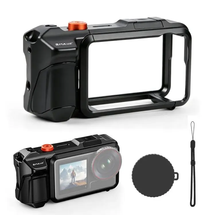 For DJI Osmo Action 5 Pro / 4 / 3 PULUZ Metal Camera Cage Expansion Adapter with Handle Grip & Lens Cap & Cold Shoes (Black)