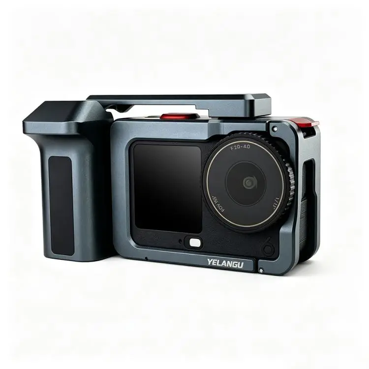 For DJI Osmo Action 6 YELANGU Metal Camera Cage with Handle Grip & Dual-Opening (Titanium Grey)