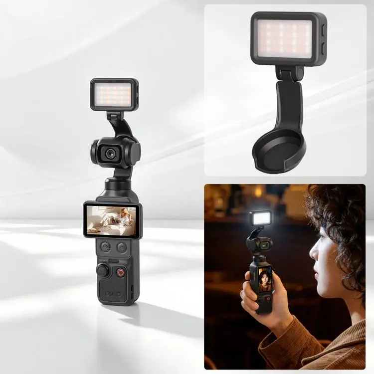 For DJI Osmo Pocket 4 Sunnylife Magnetic LED Video Light Adjustable Fill Light Tri-Color Dimmable Portable Fill Lamp (Black)