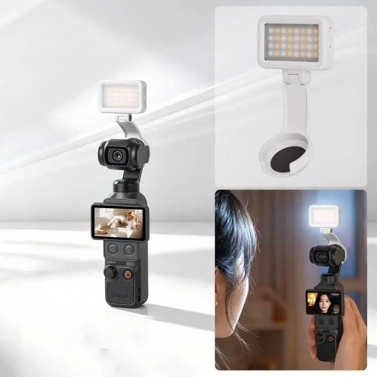 For DJI Osmo Pocket 4 Sunnylife Magnetic LED Video Light Adjustable Fill Light Tri-Color Dimmable Portable Fill Lamp (White)