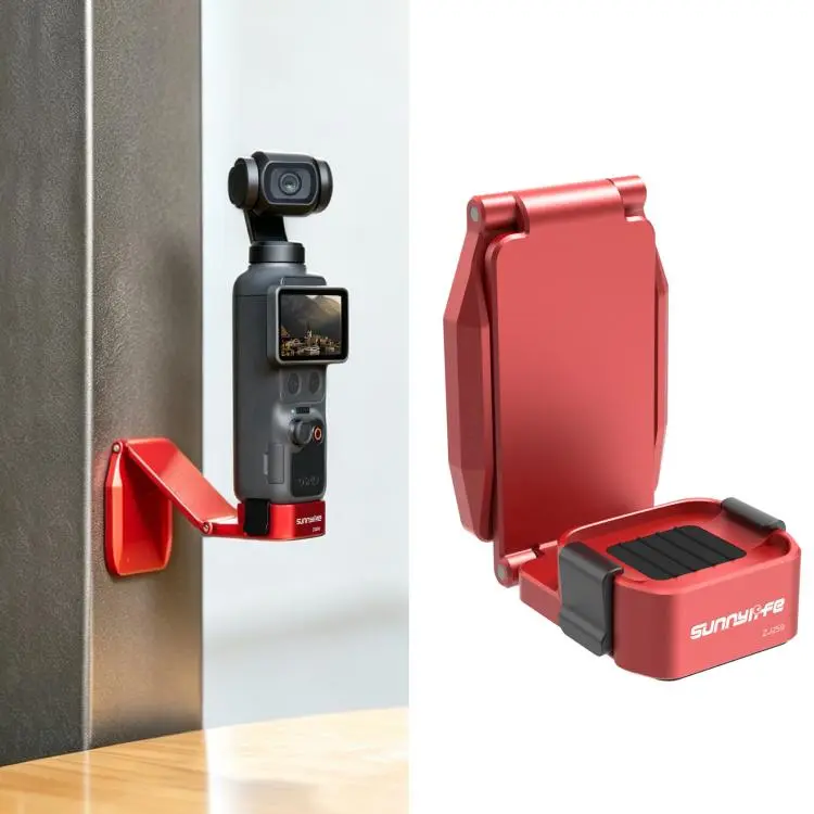 For DJI Osmo Pocket 4P / 4 / 3 Sunnylife Metal Quick-Release Magnetic Mount Tabletop Base Bracket Angles Adjustable Stand (Red)