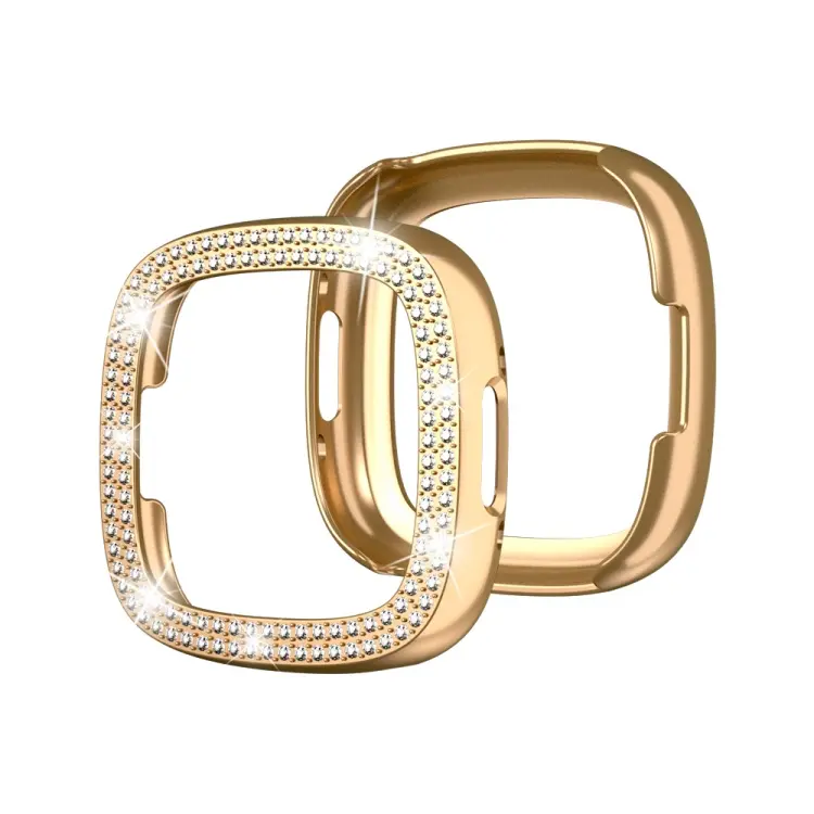 For Fitbit Versa 4 / Sense 2 Double-Row Diamond Electroplating PC Watch Case(Rose Gold)