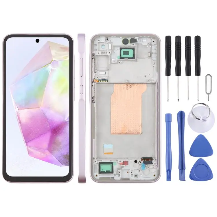 For Galaxy A35 SM-A356B incell LCD Screen Digitizer Full Assembly with Frame, Not Supporting Fingerprint Identification (Pink)