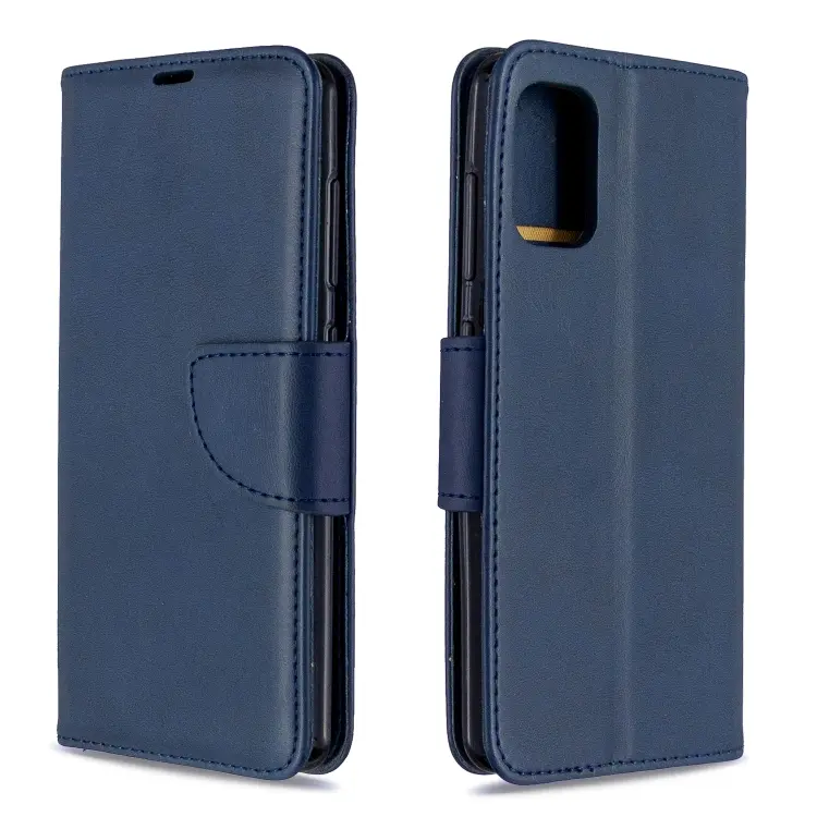 For Galaxy A41 Retro Lambskin Texture Pure Color Horizontal Flip PU Leather Case with Holder & Card Slots & Wallet & Lanyard(Blue)