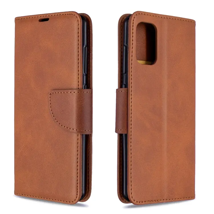 For Galaxy A41 Retro Lambskin Texture Pure Color Horizontal Flip PU Leather Case with Holder & Card Slots & Wallet & Lanyard(Brown)