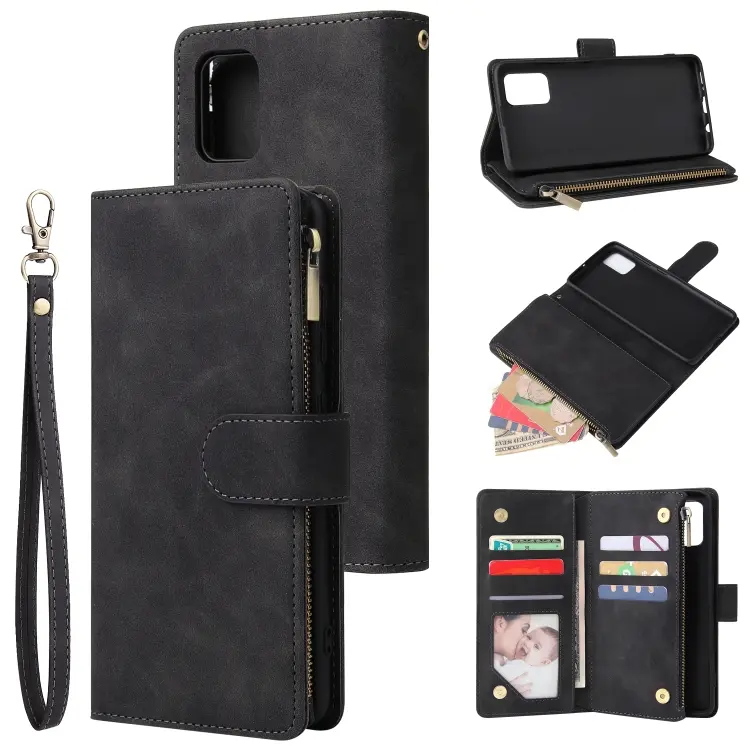 For Galaxy A51 Multifunctional Horizontal Flip Leather Case, with Card Slot & Holder & Zipper Wallet & Photo Frame(Black)