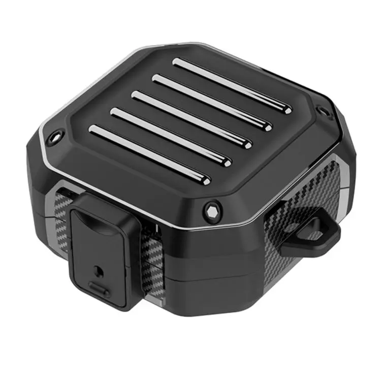 For Galaxy Buds 4 / 4 Pro Luggage Carbon Fiber Horizontal Texture Shockproof Earphone Protective Case with Hook(Black)