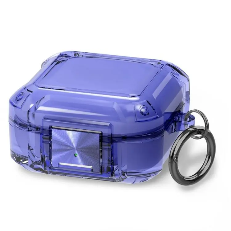 For Galaxy Buds Live / Pro / 2 / 2 Pro / FE Four Corner Air Bag Shockproof Metal Buckle Transparent Earphone Protective Case(Transparent Blue)