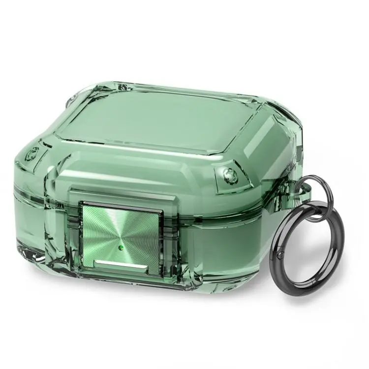 For Galaxy Buds Live / Pro / 2 / 2 Pro / FE Four Corner Air Bag Shockproof Metal Buckle Transparent Earphone Protective Case(Transparent Green)