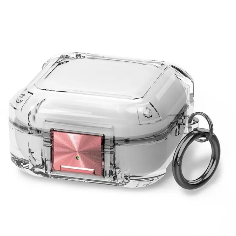 For Galaxy Buds Live / Pro / 2 / 2 Pro / FE Four Corner Air Bag Shockproof Metal Buckle Transparent Earphone Protective Case(Transparent + Pink)